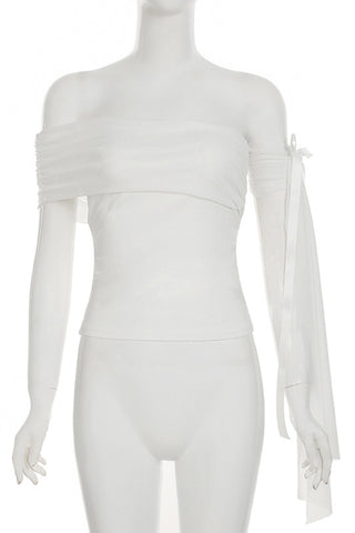Off-Shoulder Tie Sleeve T-Shirt
