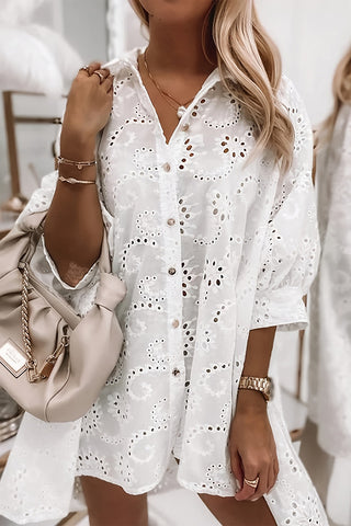 Button-Up Blouse with Eyelet Detailing