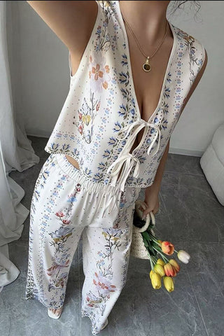 Floral Tie-Front Pants Set