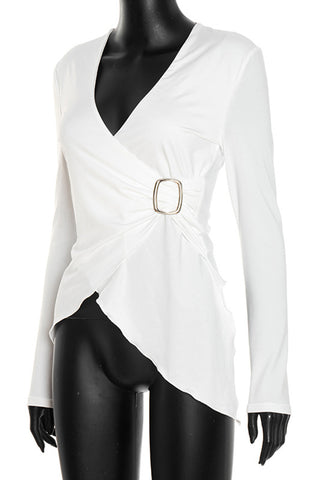 Asymmetrical Wrap Long Sleeve Top