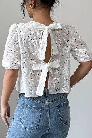 Eyelet Bow Back Blouse