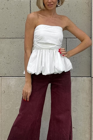 Strapless Puff Hem Top