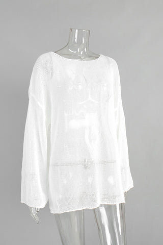 Open-Knit Boat Neck Top