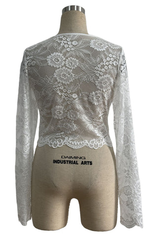 Floral Lace Long Sleeve Crop Top