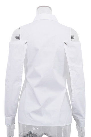 Cold Shoulder Button-Up Blouse
