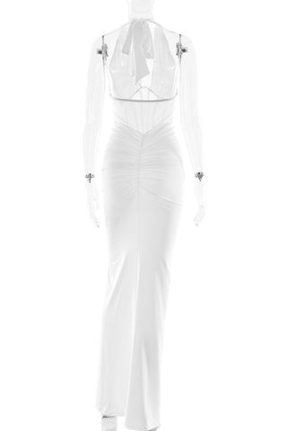 Halter-Back Ruched Evening Dress