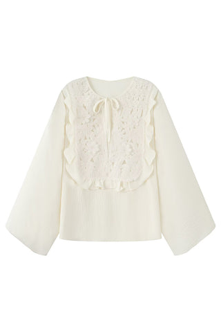 Floral Lace Detail Blouse with Tie Neck