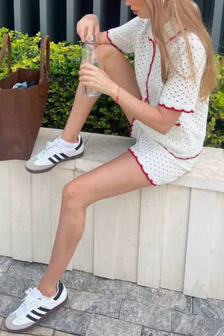 Lace-Trimmed Short Set with Pockets