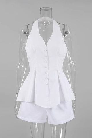Halter Neck Button-Front Short Set