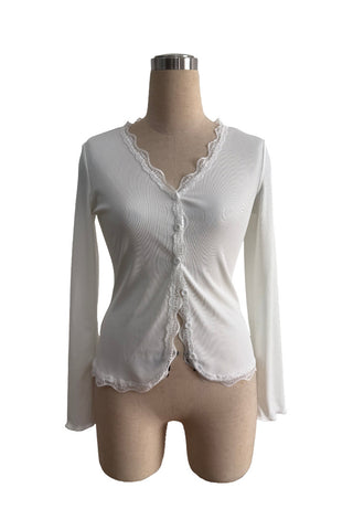 Lace-Trim Button-Front Blouse