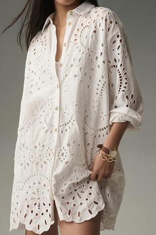 Eyelet Long Shirt Blouse