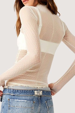 Sheer Turtleneck Long Sleeve Blouse