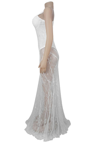 Elegant Sheer Lace Evening Gown
