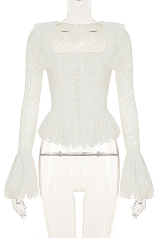 Lace Ruffle Long-Sleeve Blouse