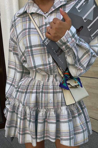 Button-Up Plaid Skirt Set