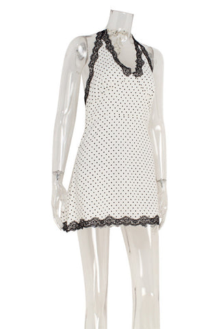 Lace-Trim Polka Dot Casual Dress