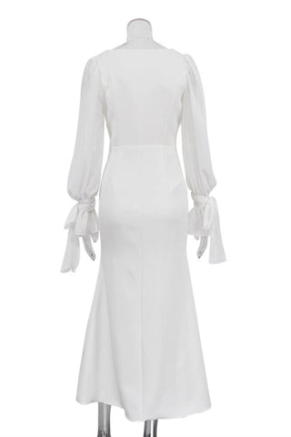Elegant Dress with Tie Sleeve Detail