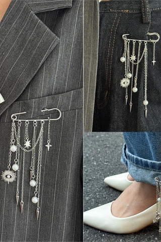 Chic Safety Pin Chain Brooch
