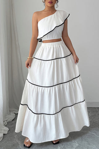 One-Shoulder Tiered Skirt Set