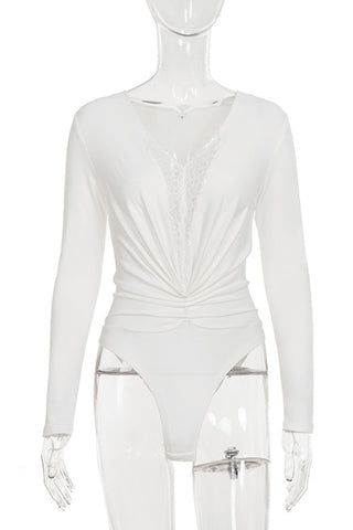 Lace-Accent V-Neck Bodysuit