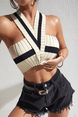 Halter Neck Striped Crop Top
