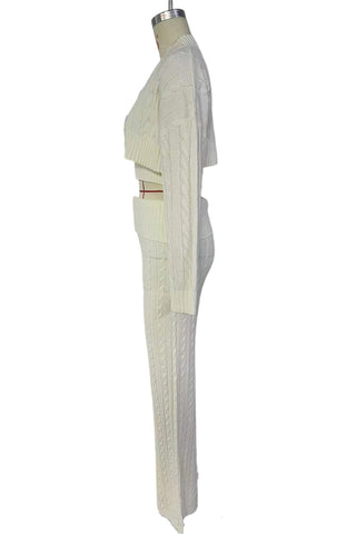 Button-Front Cable Knit Pants Set