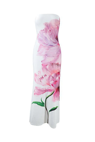 Strapless Floral Casual Dress