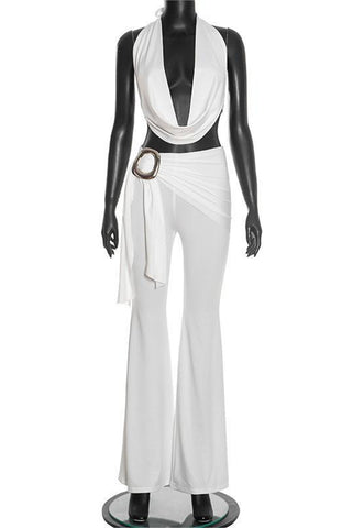 Halter-Neck Belted Pants Set