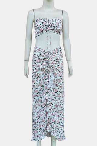 Floral Crop Top and Ruched Skirt Set