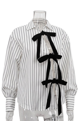 Striped Bow-Tie Front Blouse