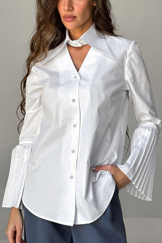 Pleated Sleeve Button-Up Blouse