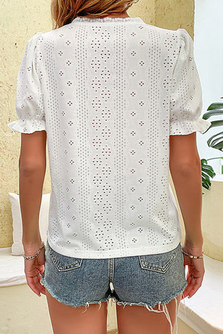 Eyelet Pattern V-Neck Blouse