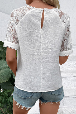 Lace-Sleeve Casual Blouse