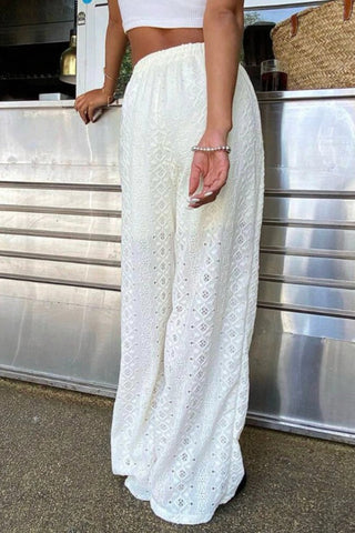 Eyelet Wide-Leg Beach Pants