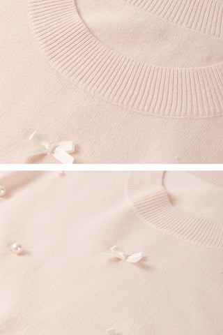 Bow Embellished Short Sleeve Sweater