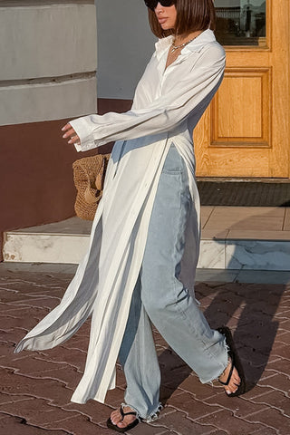 Longline Button-Up Shirt Blouse