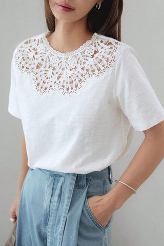 Lace Overlay Relaxed T-Shirt