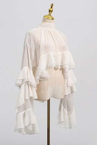 Flowing Ruffle Blouse with Dramatic Sleeves