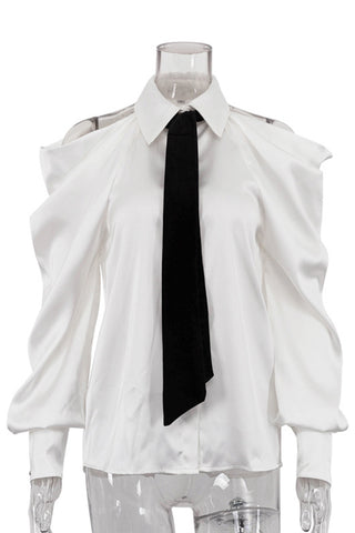 Cold-Shoulder Blouse with Tie