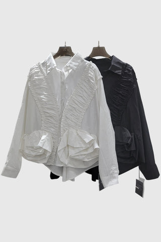 Ruffle-Trim Button-Up Blouse