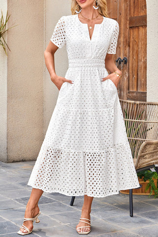V-Neck Short Sleeve Midi Dress
