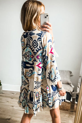 Boho Print Tiered Mini Dress