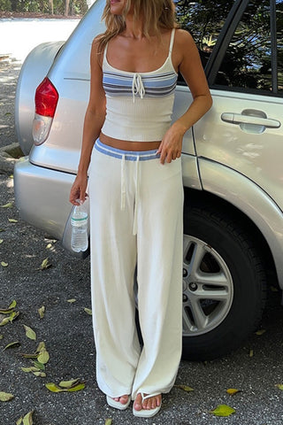 Casual Knit Tie Front Top and Bottom Set