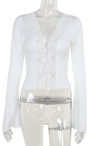 Lace-Trim Long Sleeve Top