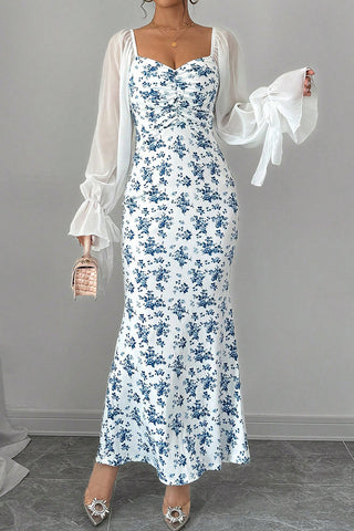 Floral Print Maxi Casual Dress with Sleeves