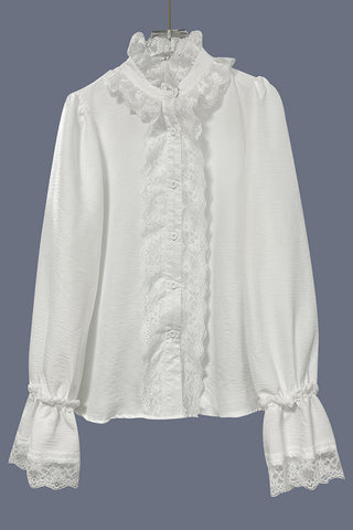 Lace-Trimmed Ruffle Blouse