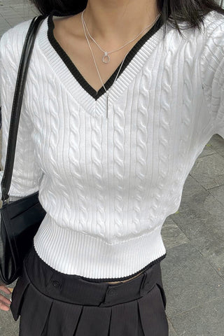 V-Neck Cable Knit Sweater