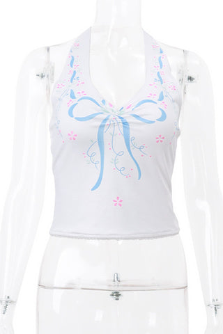 Halter Ribbon Embellished Tank Top