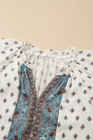 Ruffle Sleeve Printed Blouse
