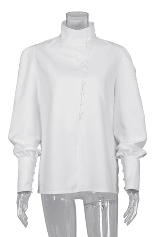 High Collar Button-Up Blouse